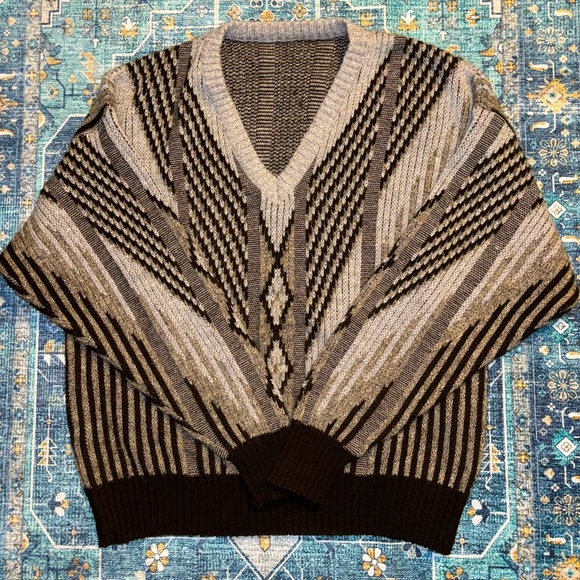 Vintage Chunky Sweater In Shades Of Brown, Men’s Size Large - Picture 1 of 5